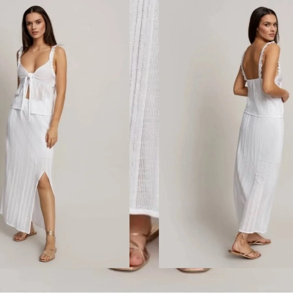NWT Knitss Jay SLIT DETAILED WHITE POINTELLE KNIT SKIRT SIZE M